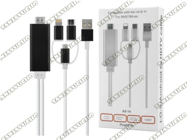 &+ CABLE HDMI MHL IPHONE V8 Y TIPO C 3 EN 1 (A5-14)
